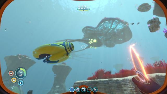 Subnautica is a survival, adventure game set in an open world environment and played from a first-person perspective. The player controls the lone survivor of a crashed space ship, called the Aurora, on the fictional ocean planet 4546B. The ship's wreckage explodes shortly after starting the game, from which point onward it can be explored. The main objective of the player is to explore the game's world and survive the dangers of the planet while at the same time following the story of the game. Subnautica allows the player to collect resources, construct tools, bases, and submersibles, and interact with the planet's wildlife. In the basic difficulty "Survival", the player will have to maintain nutrition, hydration, and oxygen. The game includes a day and night cycle which affects the gameplay and surroundings. The game includes three other modes: "Freedom mode", in which hunger and thirst are disabled; "Hardcore mode", which is the same as Survival, except that if the player dies, the player will no longer be able to respawn; and "Creative Mode", in which the hunger, thirst, health, and oxygen features are all disabled, all the crafting blueprints are acquired, where no resources are needed to craft and the submersibles do not need energy and cannot be damaged. The game is mainly set underwater, with two explorable islands. (from Wikipedia)